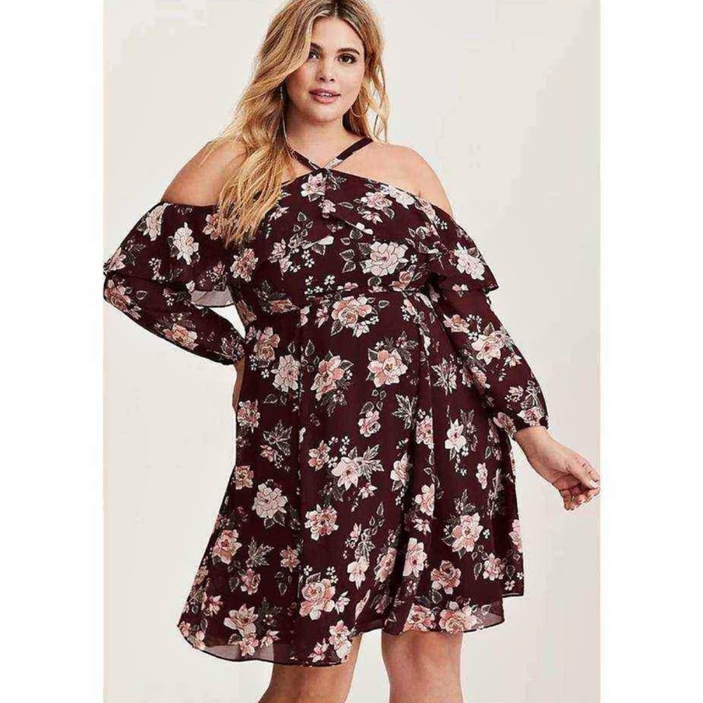 Torrid Red and White Long Sleeve Flutter Sundress